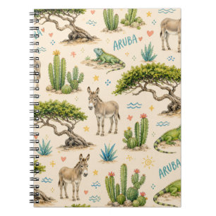 Cuaderno árbol divi de Aruba, burro, iguana, cactus