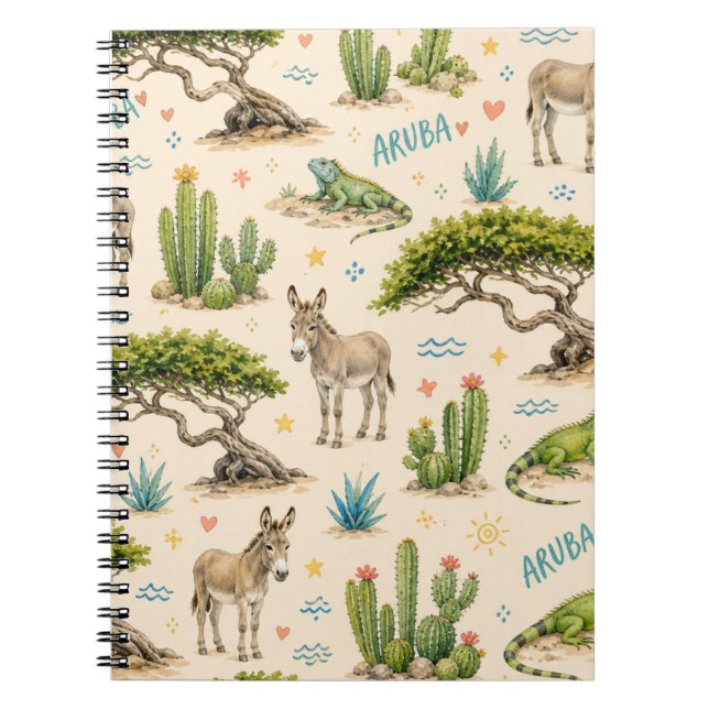 Cuaderno árbol divi de Aruba, burro, iguana, cactus (Frente)