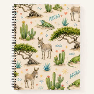 Cuaderno árbol divi de Aruba, burro, iguana, cactus