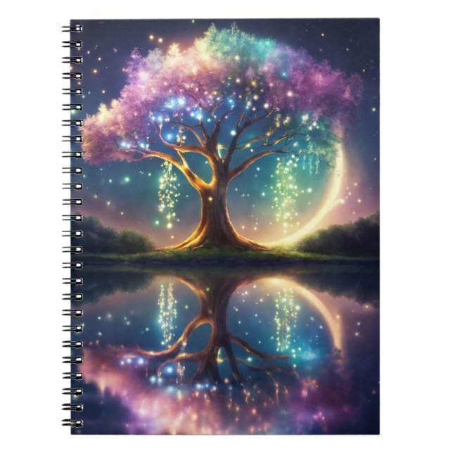 Cuaderno Árbol mágico de vida con chispas por la noche (Frente)