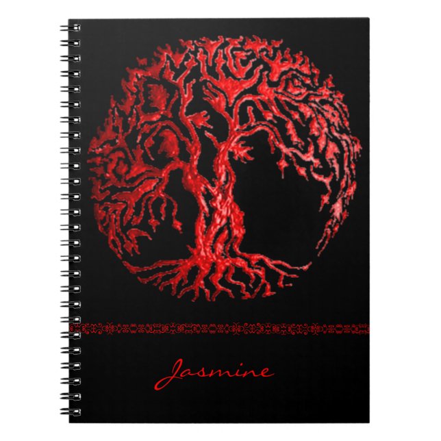 Cuaderno Árbol Mehndi de la vida (Henna) (Rojo) (Frente)