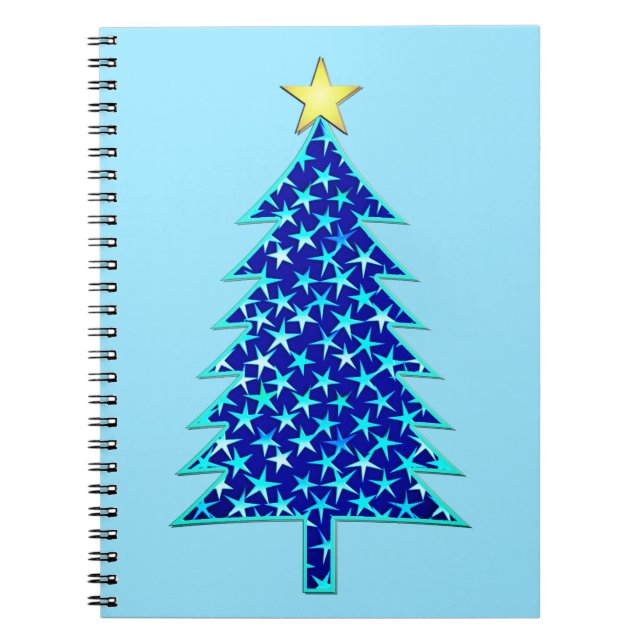 Cuaderno Árbol Minimalista moderno de Navidad con estrellas (Frente)