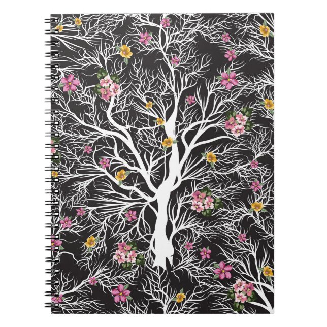 Cuaderno árbol negro transparente con un patrón de flores c (Frente)