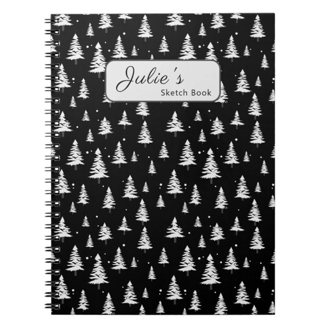 Cuaderno Árbol negro y blanco de Navidad (Frente)