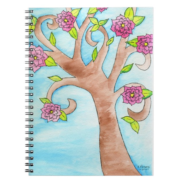 Cuaderno Árbol precioso con las flores rosadas (Frente)