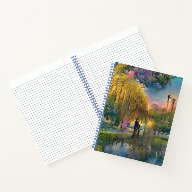 Cuaderno Árbol salvaje dorado al atardecer junto al estanqu (Interior)