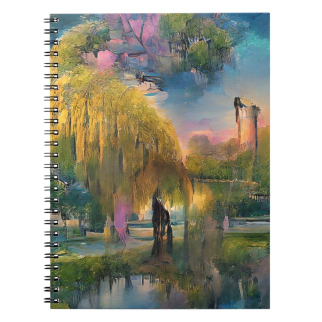 Cuaderno Árbol salvaje dorado al atardecer junto al estanqu (Frente)