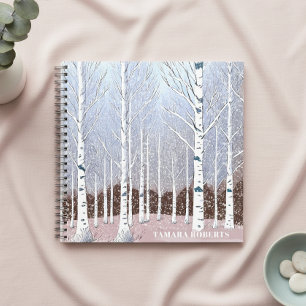 Cuaderno Árboles de Abedul Nevados Navidad Azul Polvoriento