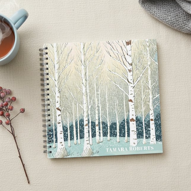 Cuaderno Árboles de abedul nevados Navidad Teal ID1003 (Subido por el creador)