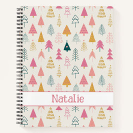Cuaderno Árboles de Navidad curados Nombre del patrón rosad