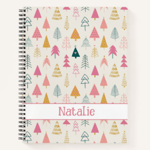 Cuaderno Árboles de Navidad curados Nombre del patrón rosad
