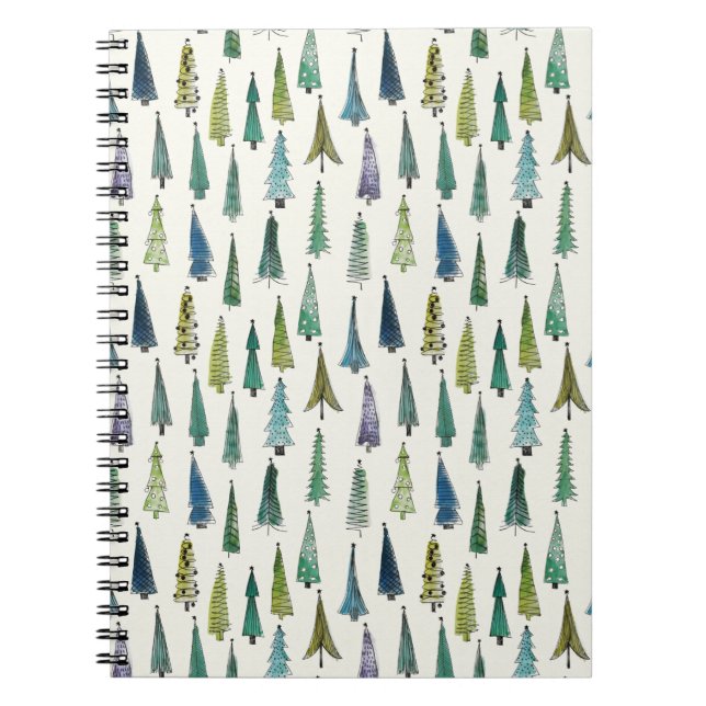 Cuaderno Árboles de Navidad modernos patrón ilustrado (Frente)
