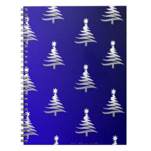 Cuaderno Árboles de Navidad plateado en azul cobalto