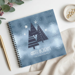 Cuaderno Árboles de Navidad y Copos de Nieve Azul ID863