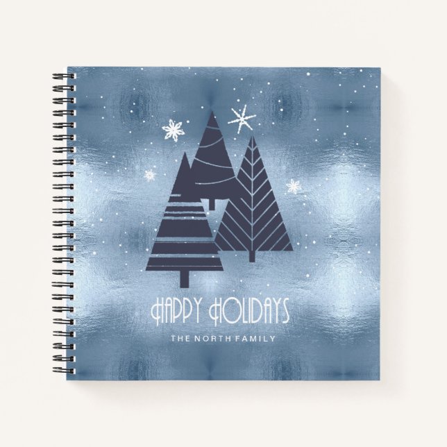 Cuaderno Árboles de Navidad y copos de nieve Blue ID863 (Anverso)