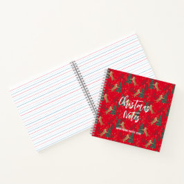 Cuaderno Árboles de Navidad y tigres patrón fondo rojo