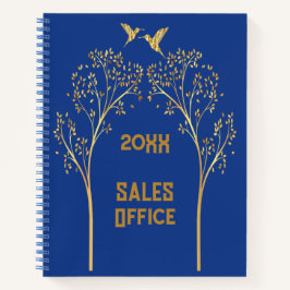 Cuaderno Árboles de oro monogramados con pájaros en azul |
