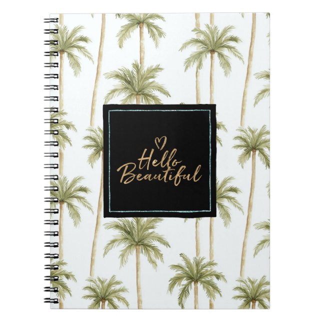 Cuaderno Árboles de Palma Tropicales Menta Negro Hola Hermo (Frente)