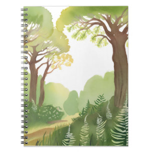 Cuaderno Árboles del Bosque Verde   Acuarela Hermosa de la 