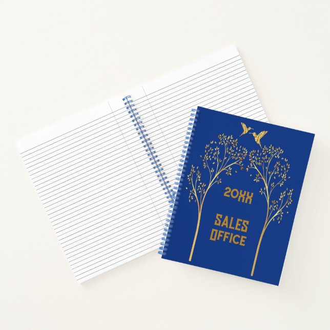 Cuaderno Árboles dorados monogramados con pájaros sobre azu (Interior)