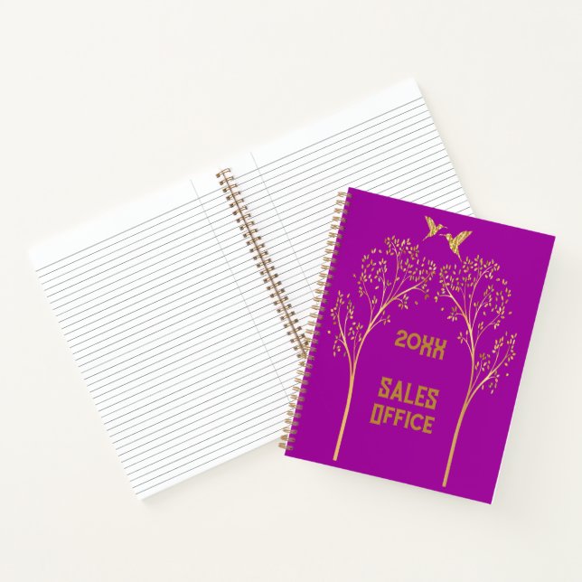 Cuaderno Árboles dorados monogramados con pájaros sobre púr (Interior)