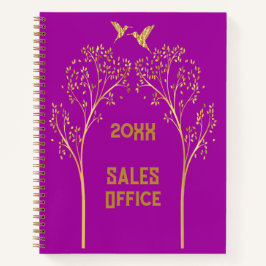Cuaderno Árboles dorados monogramados con pájaros sobre púr