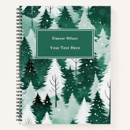 Cuaderno Árboles modernos de acuarela Escena de Navidad con