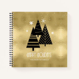 Cuaderno Árboles navideños y copos de nieve Gold ID863
