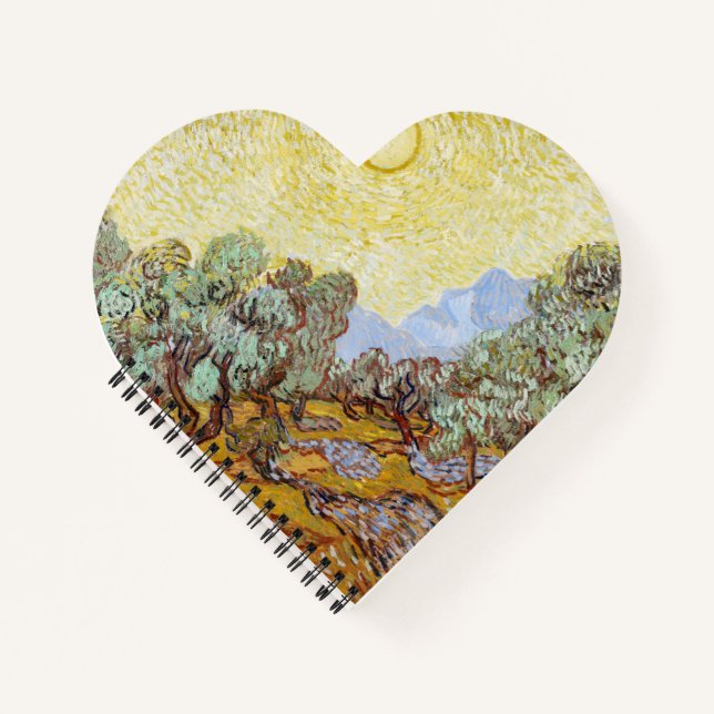 Cuaderno Árboles olivos con cielo y sol amarillos (Anverso)