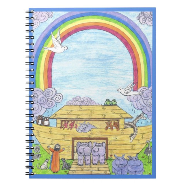 Cuaderno Arca de Noé Acuarela Arcoiris Elefante Divertido (Frente)