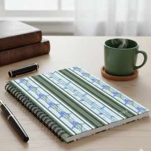 Cuaderno Archivo Floral de Rayas Azules Personalizado