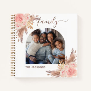 Cuaderno Arco de fotos floral de hierba de pampas rosa rubo