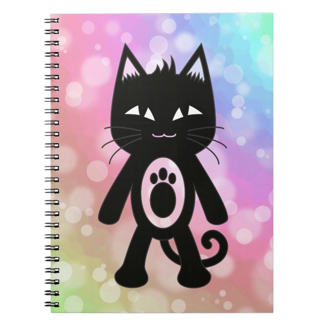 Cuaderno Arco iris de Kawaii y gato negro (Frente)
