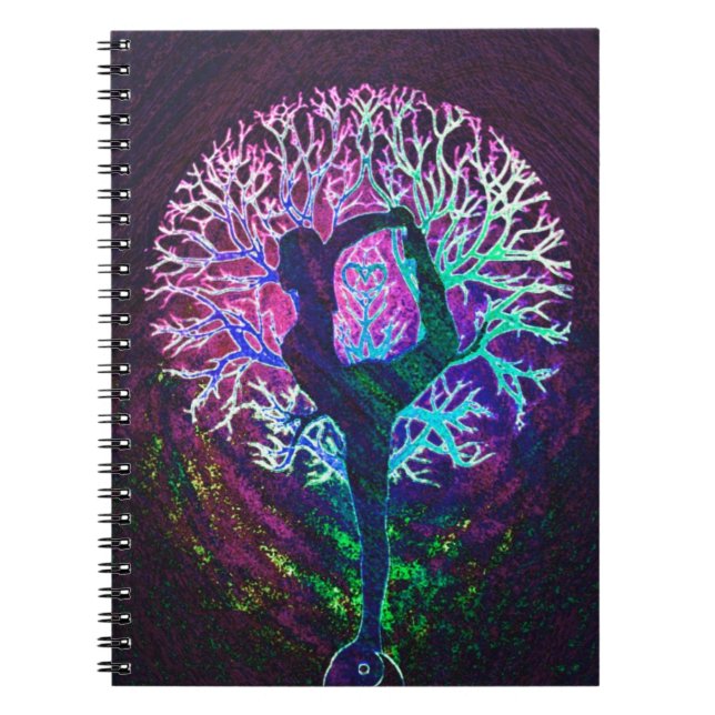 Cuaderno Arco iris de la paz del árbol de la yoga (Frente)