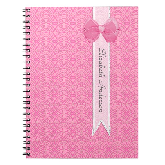 Cuaderno Arco lindo del damasco rosado bonito del medallón (Frente)