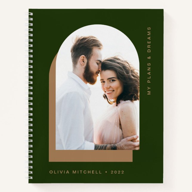 Cuaderno Arco simple | Verde forestal moderno con foto (Anverso)