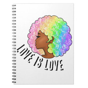 Cuaderno arcoíris afro LGBTQ el amor es amor orgullo chica 