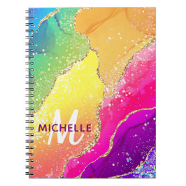 Cuaderno Arcoíris Brillante & Monograma de Ágata con Brillo