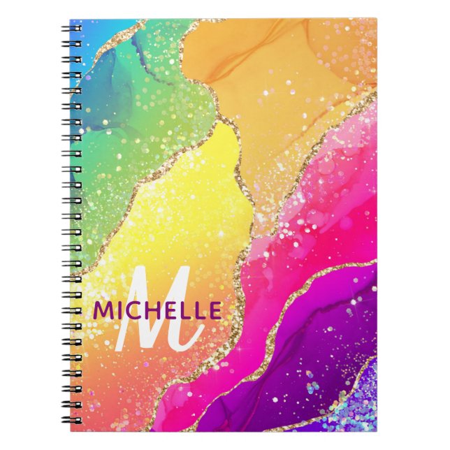Cuaderno Arcoíris Brillante & Monograma de Ágata con Brillo (Frente)