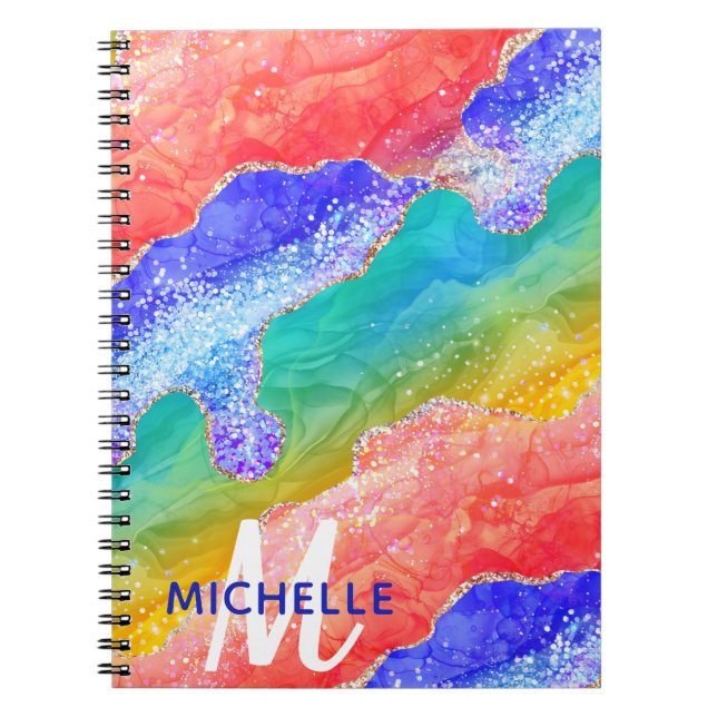 Cuaderno Arcoíris Brillante & Monograma de Ágata con Brillo (Frente)