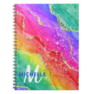 Cuaderno Arcoíris Brillante & Monograma de Ágata con Brillo