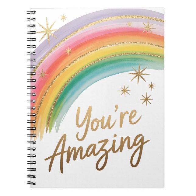 Cuaderno Arcoíris con Purpurina Dorada y Texto "Eres Increí (Frente)