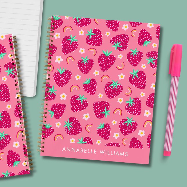 Cuaderno Arcoíris de fresa de verano y margarita (Strawberry Rainbow Daisy personalized notebook)