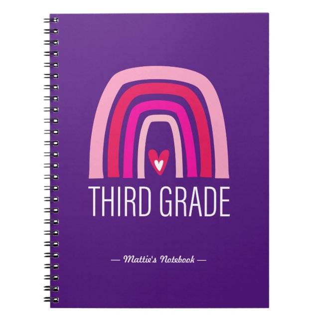 Cuaderno Arcoiris de tercer grado y corazón de vuelta a la  (Frente)