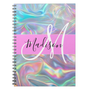 Cuaderno Arcoíris holográfico iridiscente monograma nombre