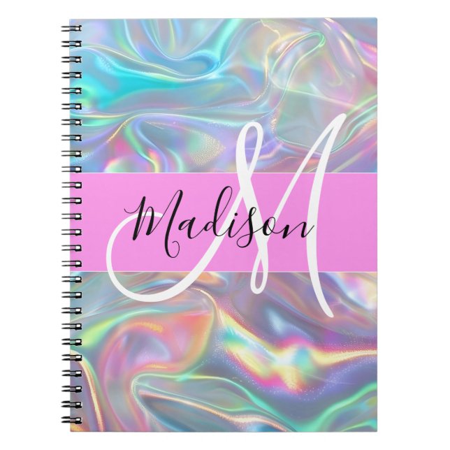 Cuaderno Arcoíris holográfico iridiscente monograma nombre  (Frente)