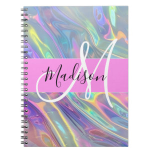 Cuaderno Arcoíris holográfico iridiscente monograma nombre