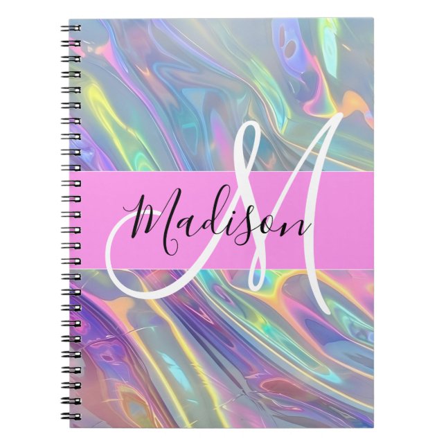 Cuaderno Arcoíris holográfico iridiscente monograma nombre  (Frente)