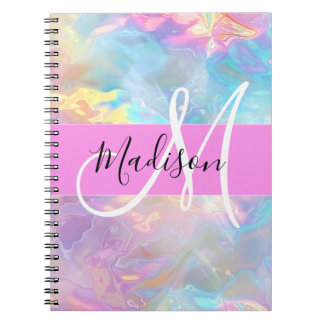 Cuaderno Arcoíris holográfico iridiscente monograma nombre