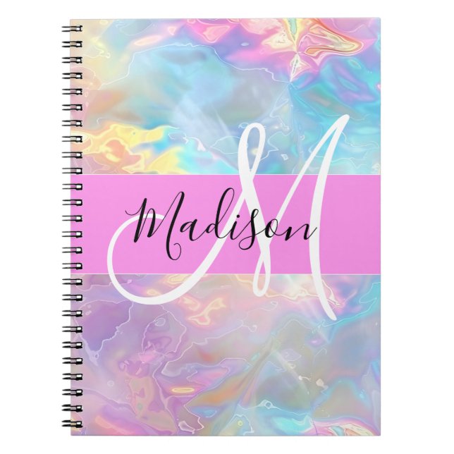 Cuaderno Arcoíris holográfico iridiscente monograma nombre  (Frente)